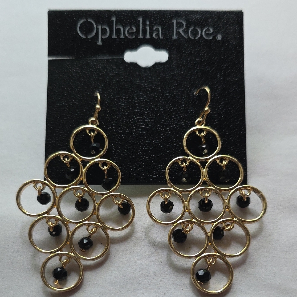Ophelia Roe Gold and Black Chandelier Earrings NWT